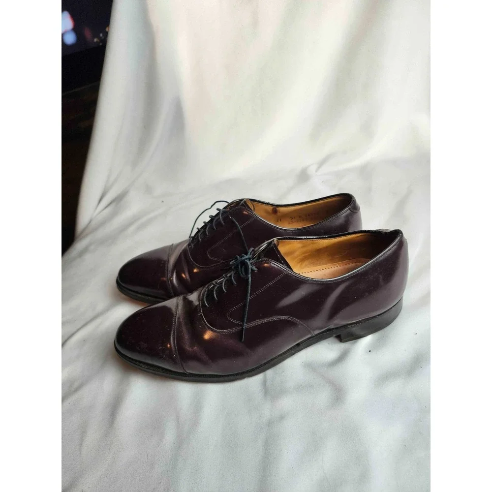 Johnston Murphy Cap Toe Oxfords Dress Shoes Mens 11D Burgundy Leather Business